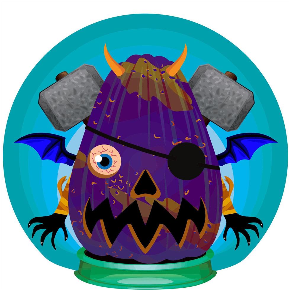 Creepy Party Halloween Pumpkin Head with Weapon in the Behind. Halloween Pumpkin Face. Suitable for E Sport Logo, T Shirt and Others vector