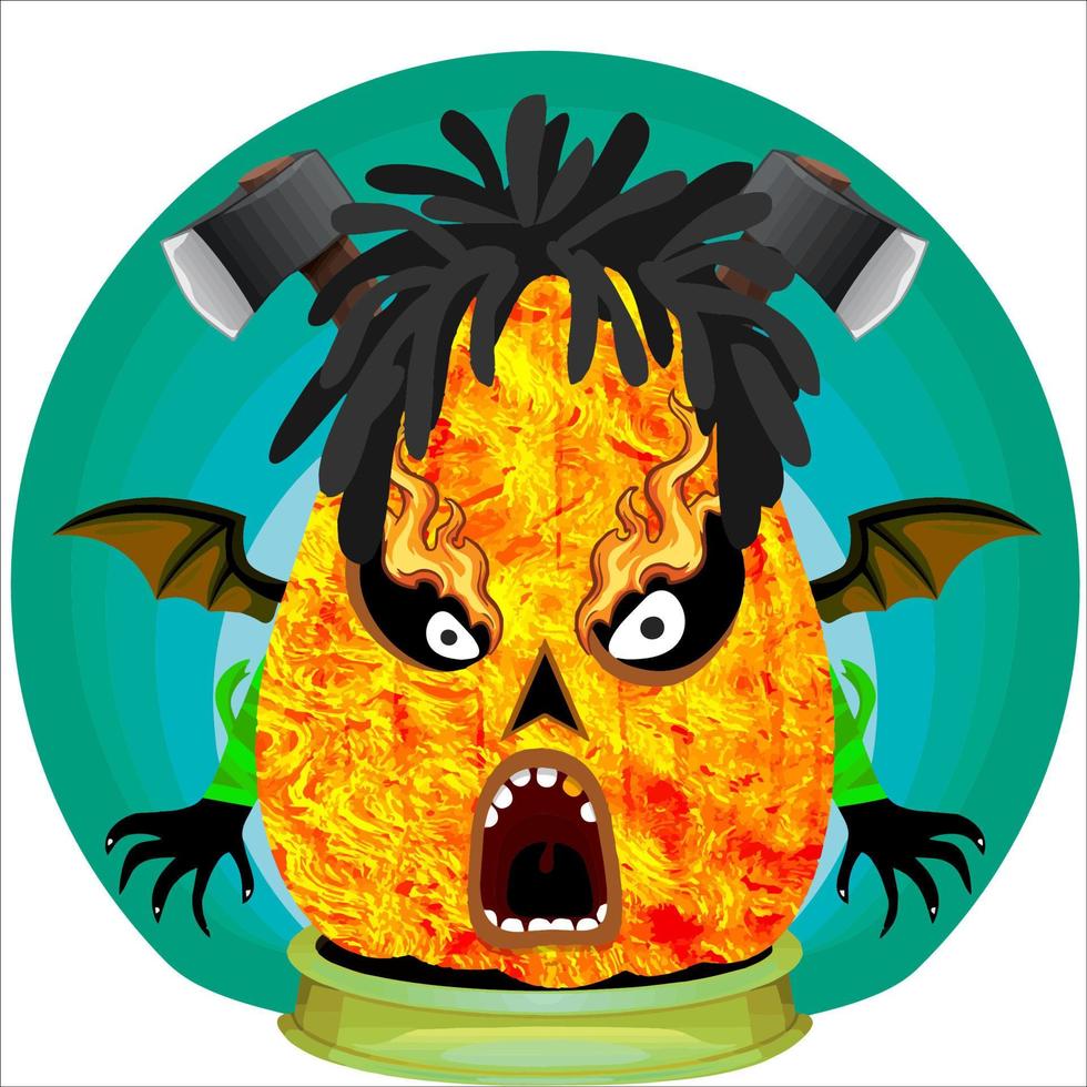 Creepy Party Halloween Pumpkin Head. Pumpkin Face with Weapon in the Behind. Suitable for E Sport Logo, T-Shirt and Others Print Stuff. vector