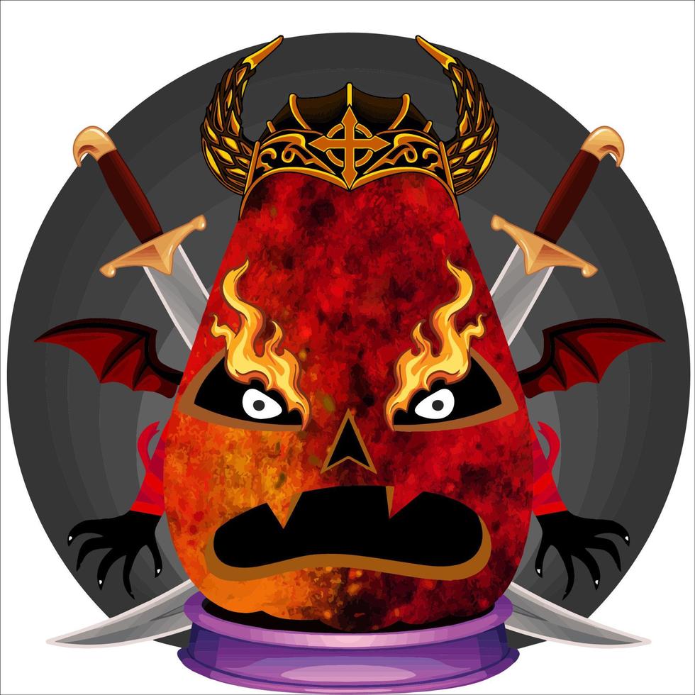 Creepy Party Halloween Pumpkin Head with Weapon in the Behind. Halloween Pumpkin Face. Suitable for E Sport Logo, T Shirt and Others vector