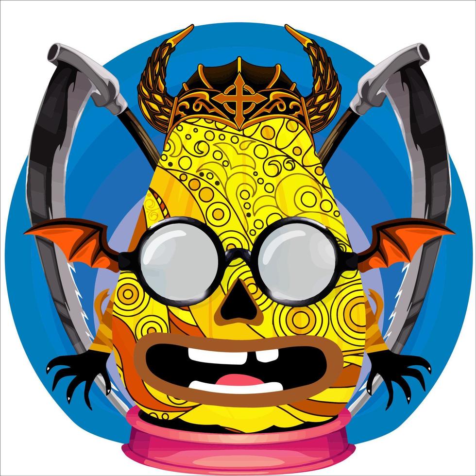Creepy Party Halloween Pumpkin Head. Pumpkin Face with Weapon in the Behind. Suitable for E Sport Logo, T-Shirt and Others Print Stuff. vector