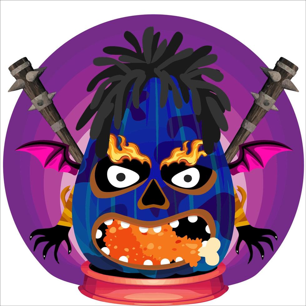 Creepy Party Halloween Pumpkin Head with Weapon in the Behind. Halloween Pumpkin Face. Suitable for E Sport Logo, T Shirt and Others vector