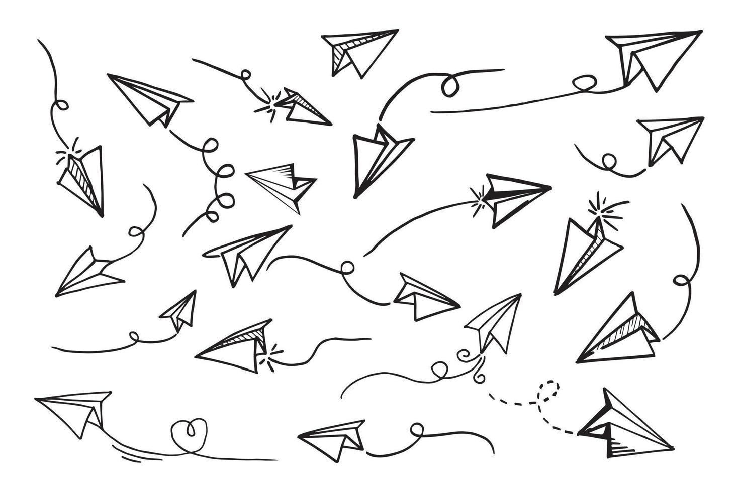 Set of doodle paper plane icon. Hand draw paper airplane. Vector Illustration.