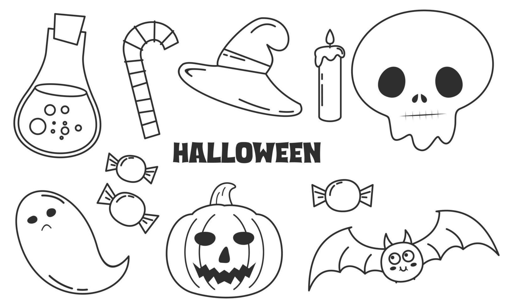 elementos gráficos para el vector de garabatos de halloween. fondo de tarjeta de feliz halloween