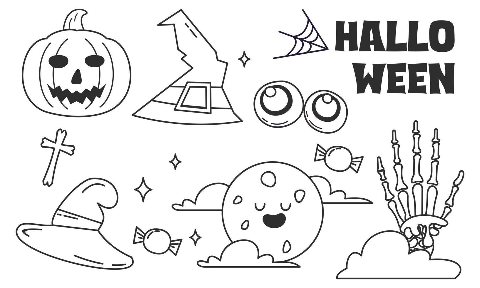 elementos gráficos para el vector de garabatos de halloween. fondo de tarjeta de feliz halloween