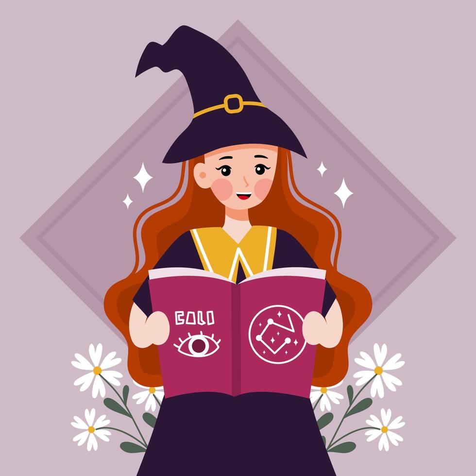 halloween witch illustration vector flat concept