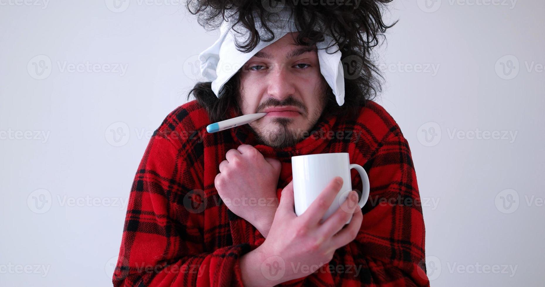 Man with flu and fever photo