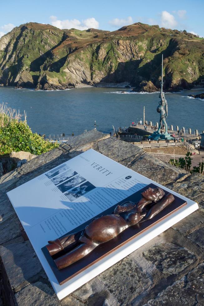 Ilfracombe, Devon, UK. 2014. View of Damien Hirst's Verity at Ilfracombe harbour in Devon photo