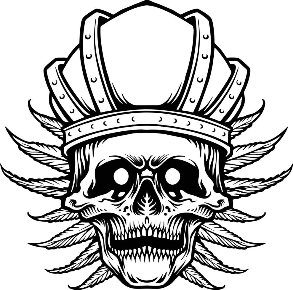 Dead King Weed Leaf Skull Silhouette Vector illustrations for your work Logo, mascot merchandise t-shirt, stickers and Label designs, poster, greeting cards advertising business company or brands.