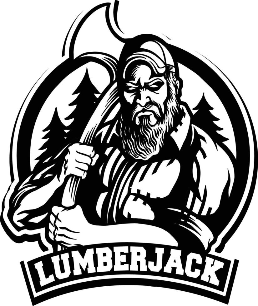 Lumberjack Badge Axe Logo Forest Monochrome Vector illustrations for your work Logo, mascot merchandise t-shirt, stickers and Label designs, poster, greeting cards advertising business company