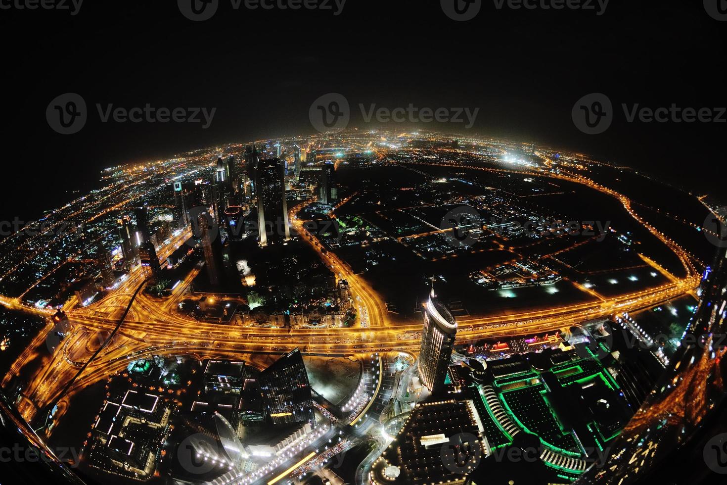 Panorama of down town Dubai city at night photo