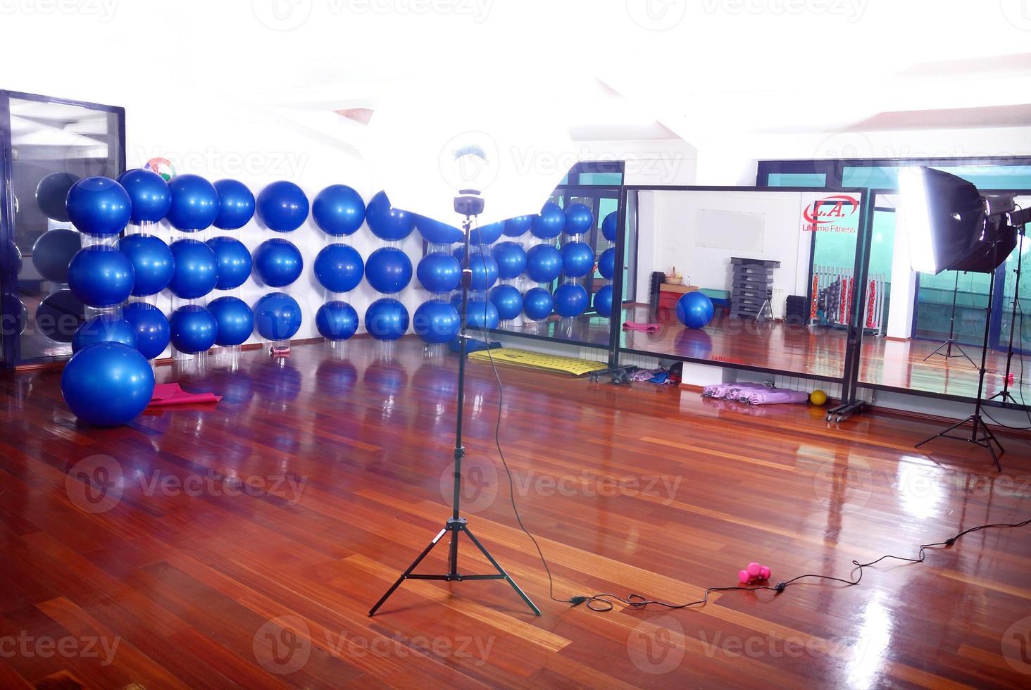 fitness studio with blue pilates balls photo