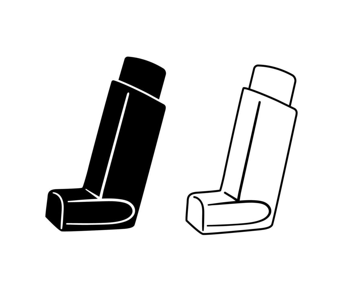 Inhaler outline Icon. Breathing Asthma Inhaler black and white vector Illustration isolated on white background. Medicine control apparatus silhouette