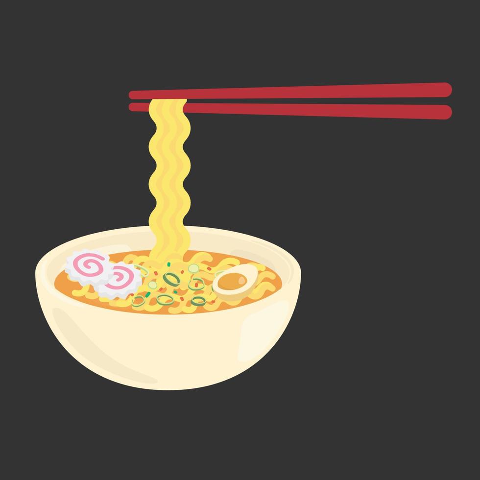 Use chopsticks to pinch the spicy instant noodles kawaii flat cartoon vector illustration