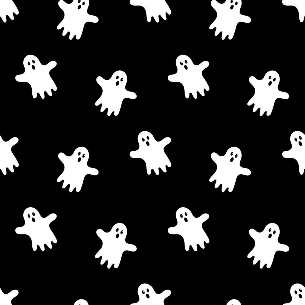 Seamless pattern with cartoon cute ghost. Vector illustration.