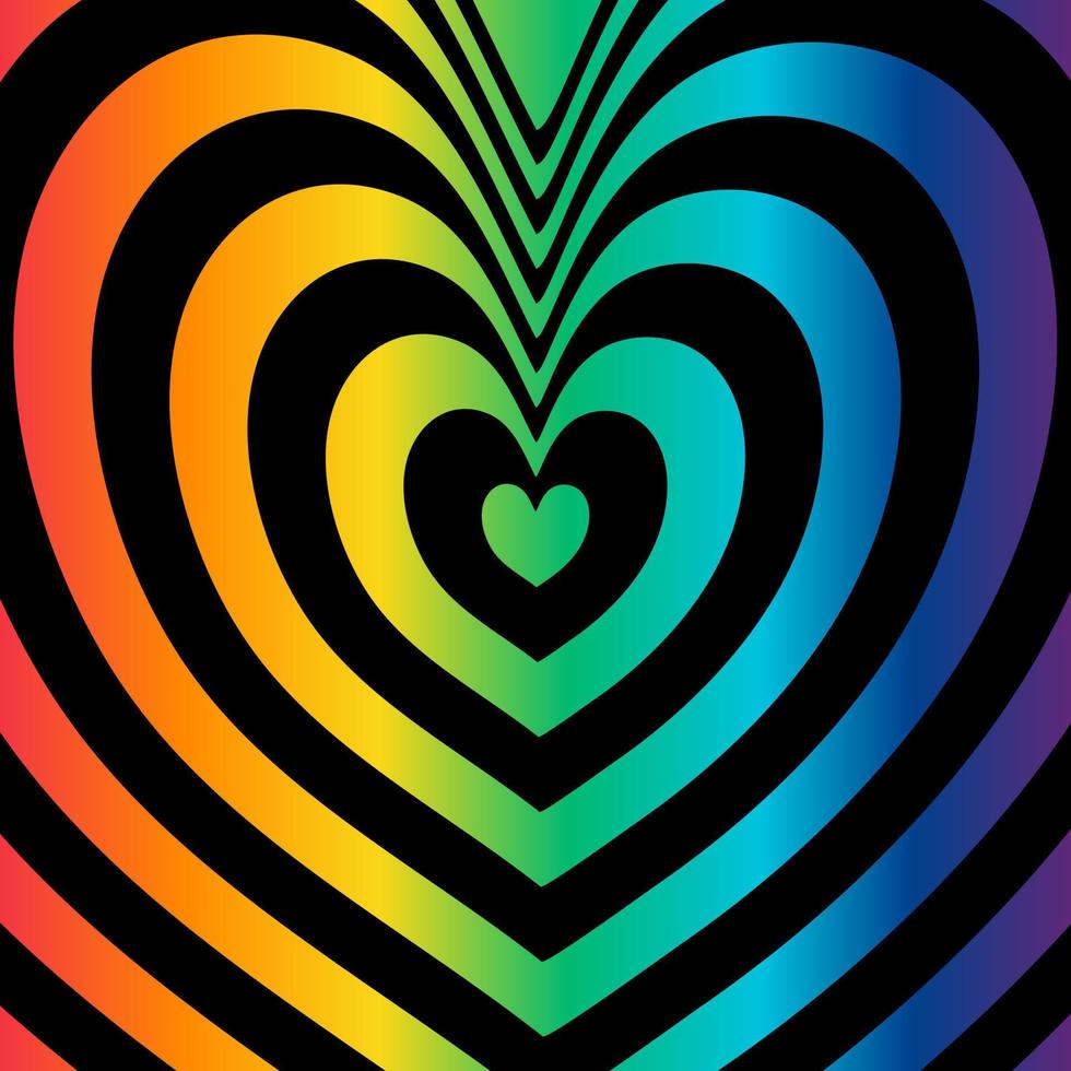 Abstract optical illusion background with a heart. Black and rainbow. Vector. vector