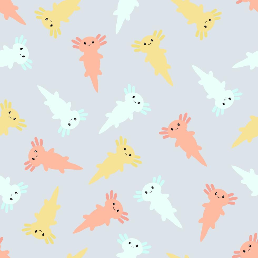 Cute cartoon axolotl. Seamless pattern. Vector. vector