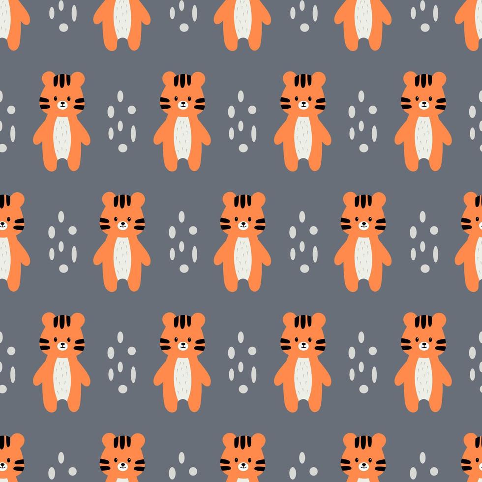 Cartoon tiger. Seamless pattern. Scandinavian style. vector