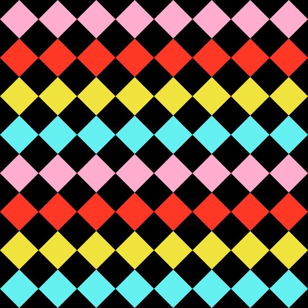 Seamless pattern. Black background with colorful rhombuses . Vector illustration.
