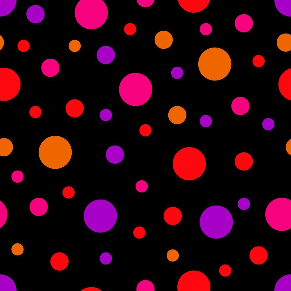 Seamless pattern. Black background with colorful circles . Vector illustration.