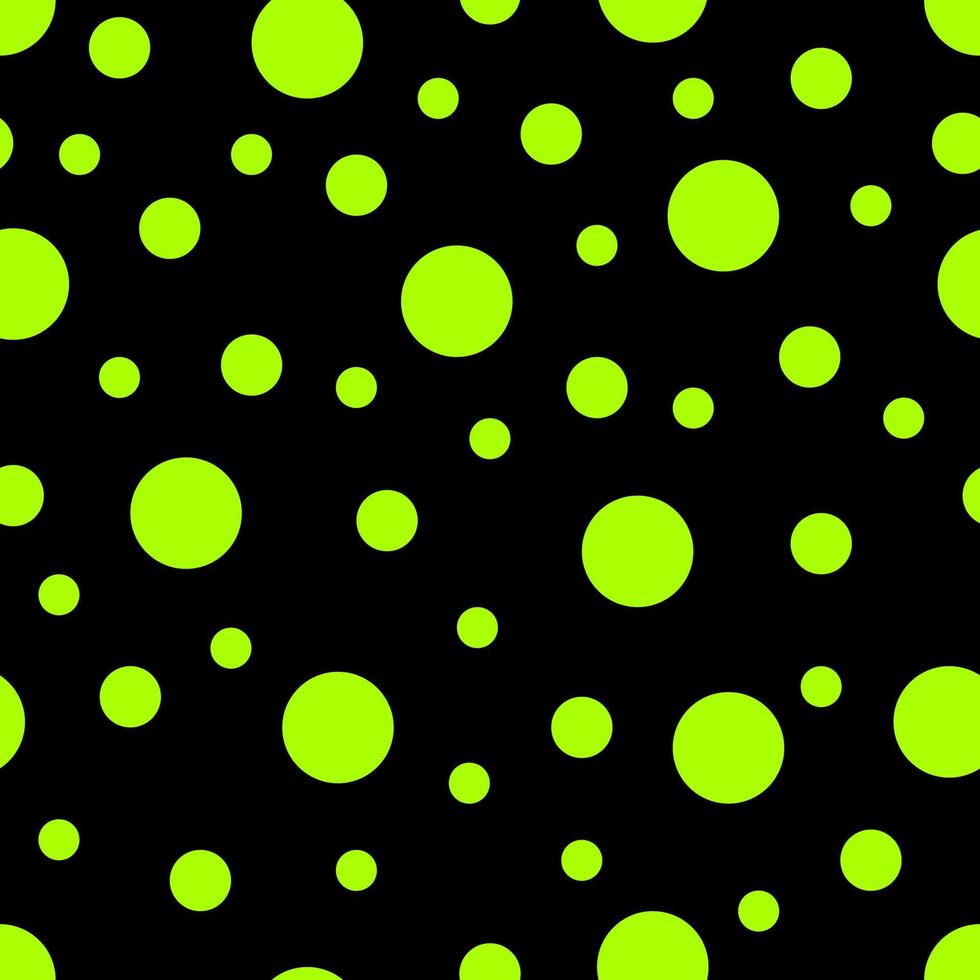 Seamless pattern. Black background with green circles . Vector illustration.