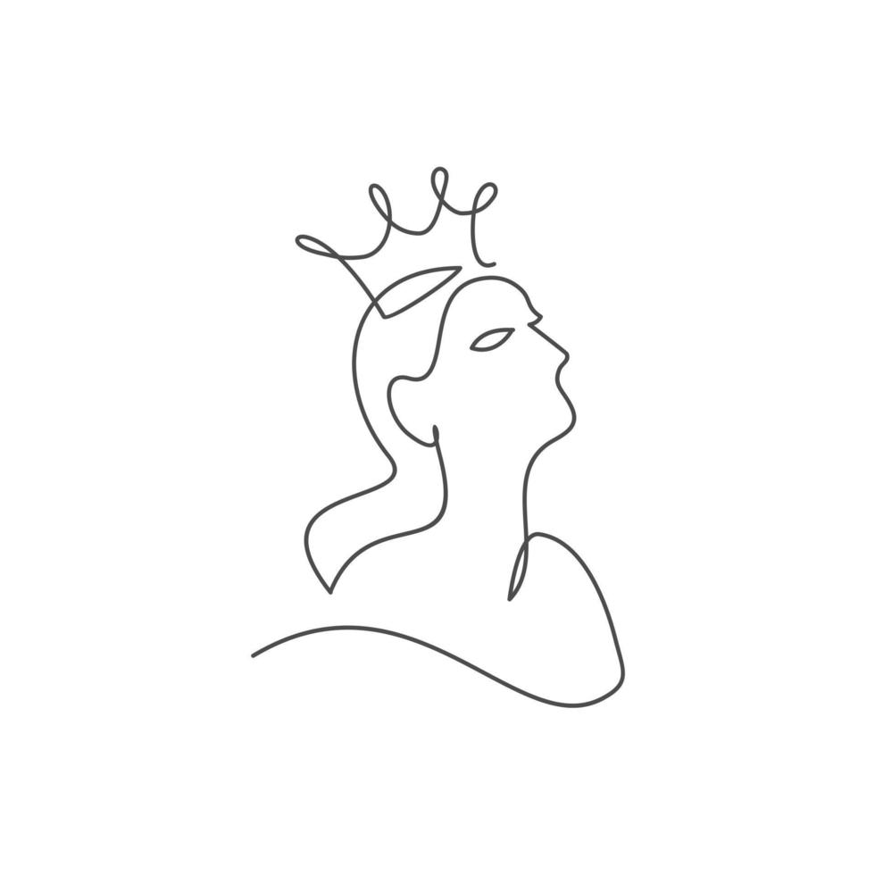 Queen one line Illustration, Beautiful girl in the crown, continuous line  drawing, tattoo, print shirt and logo design, silhouette single line on a  white background, isolated vector 11274737 Vector Art at Vecteezy