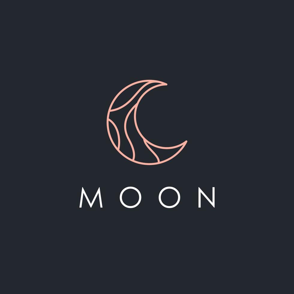 logotipo de luna simple. elegante luna creciente y estrella logo diseño línea icono vector en estilo de lujo contorno lineal