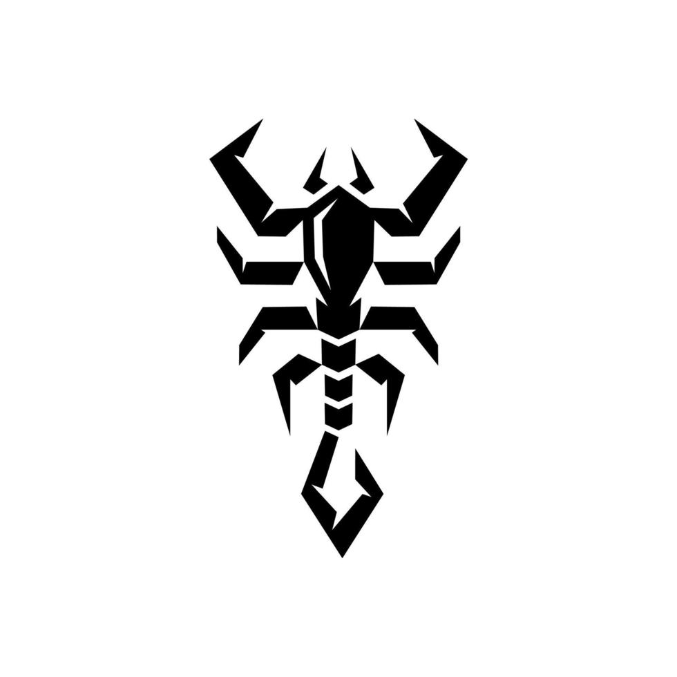 línea de logotipo de escorpión vanguardista, abstracto, signo del zodiaco escorpión afilado, símbolo de ilustración gráfica de diseño de tatuaje tribal en vector lineal de contorno de moda