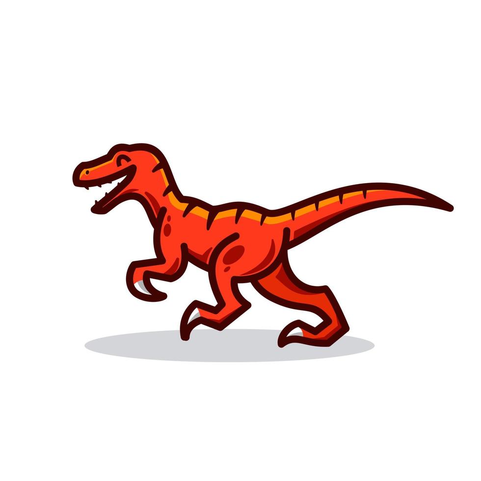 ícono del logo del raptor rojo, dinosaurio velociraptor feliz, ilustración vectorial del lindo personaje dino de dibujos animados para niños y libro de chatarra vector