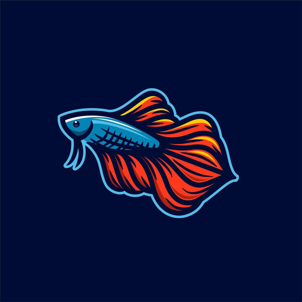 vector de pez betta. hermoso rojo y azul betta fish fighter guppy logo mascota diseño vector esport ilustración moderna aislado sobre fondo oscuro