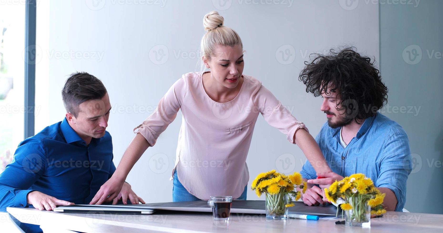 Startup Business Team At A Meeting at modern office building photo