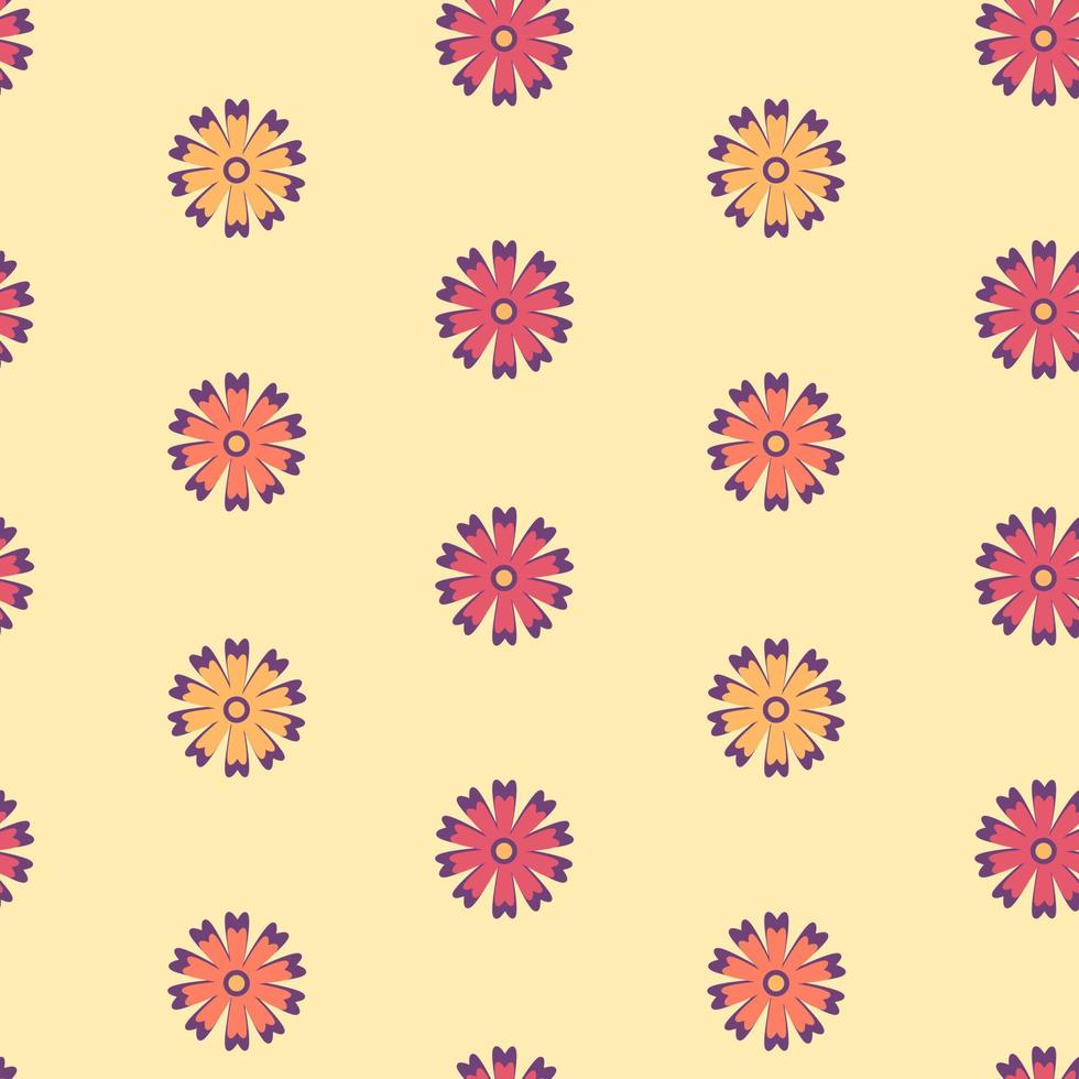 patrón impecable con flores abstractas en una cálida paleta naranja púrpura sobre fondo beige. vector