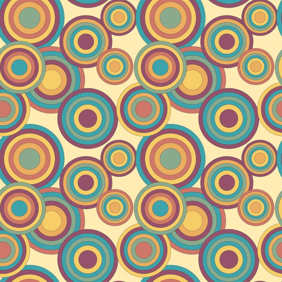 Colorful seamless circles pattern in hippie style in retro colors. vector