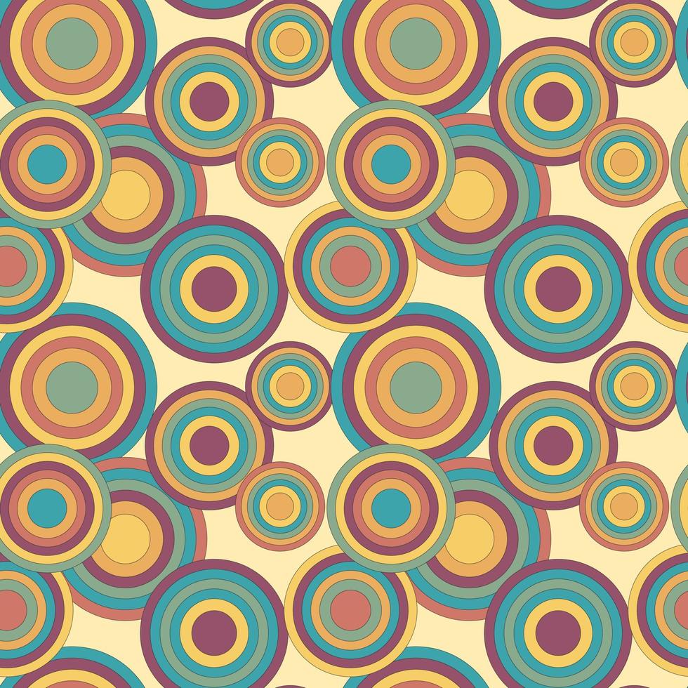 Colorful seamless circles pattern in hippie style in retro colors. vector