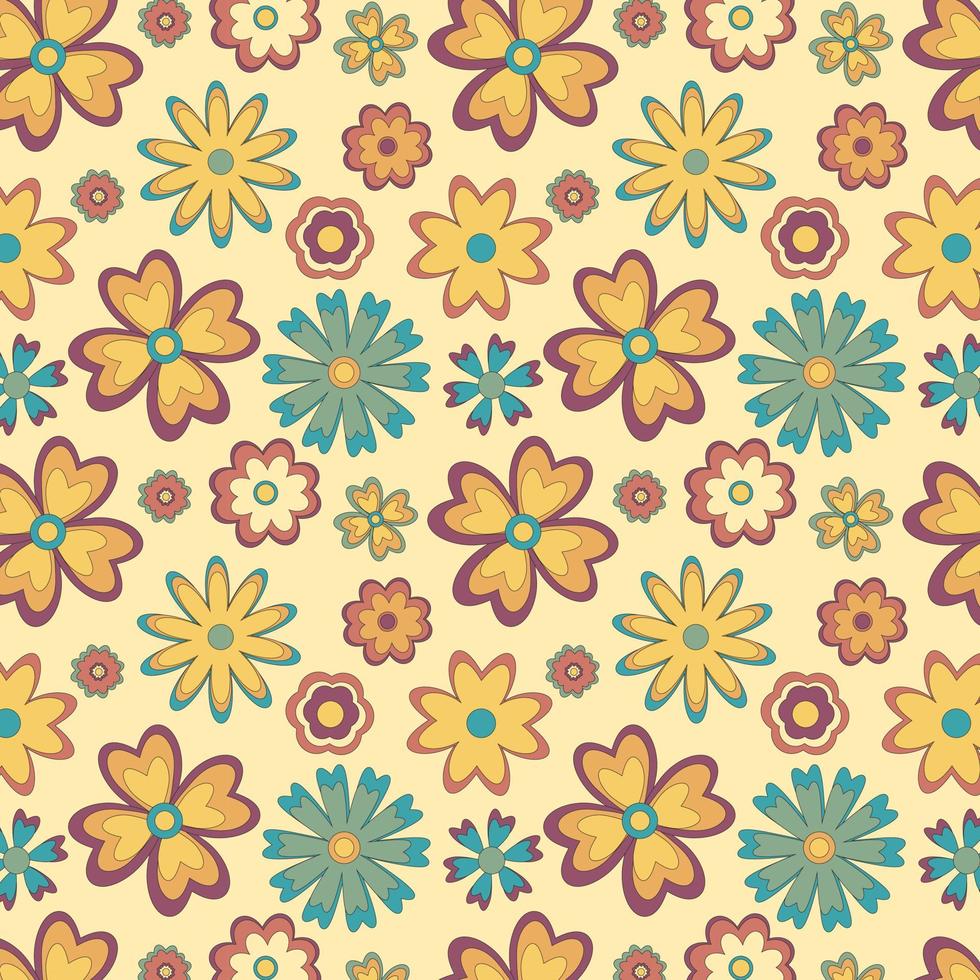 Colorful seamless floral pattern in hippie style in retro colors. For textile, background, product design vector