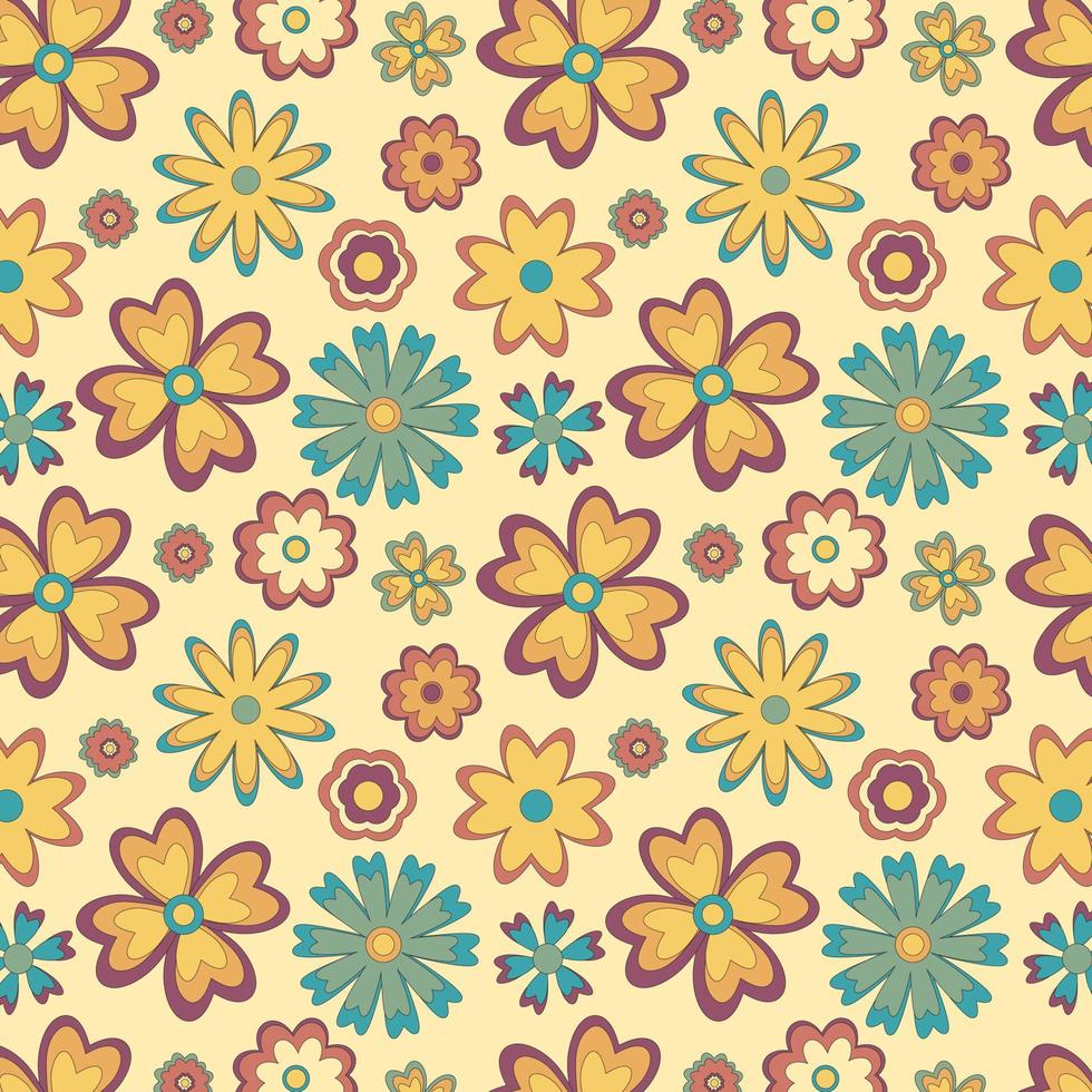 colorido patrón floral transparente en estilo hippie en colores retro. para textil, fondo, diseño de producto vector