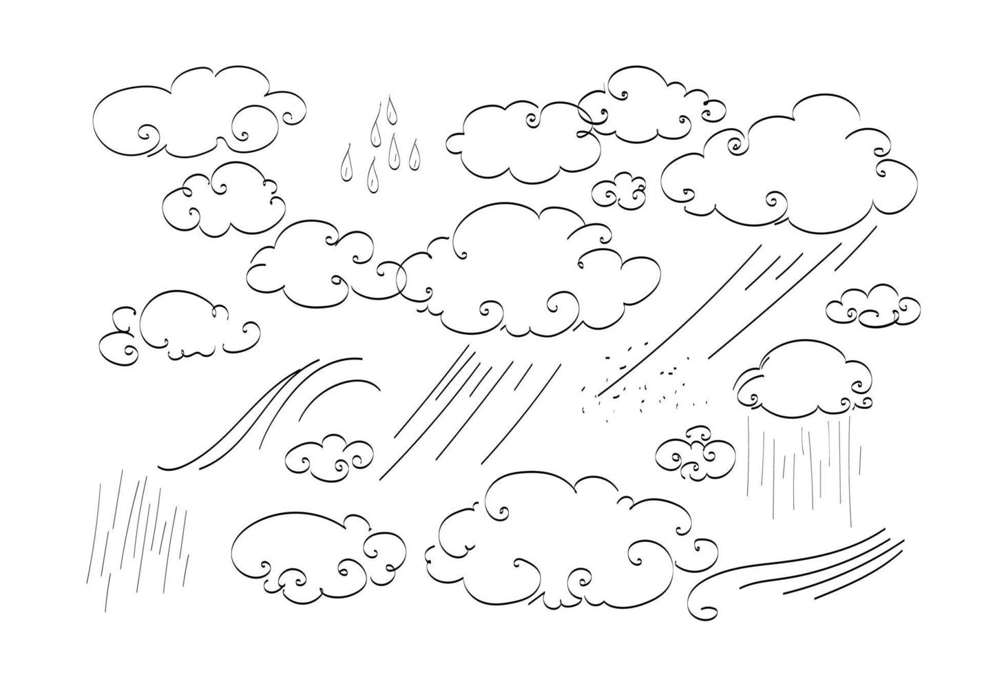 Hand drawn doodle sketch style cloud set.Vector elements illustration vector