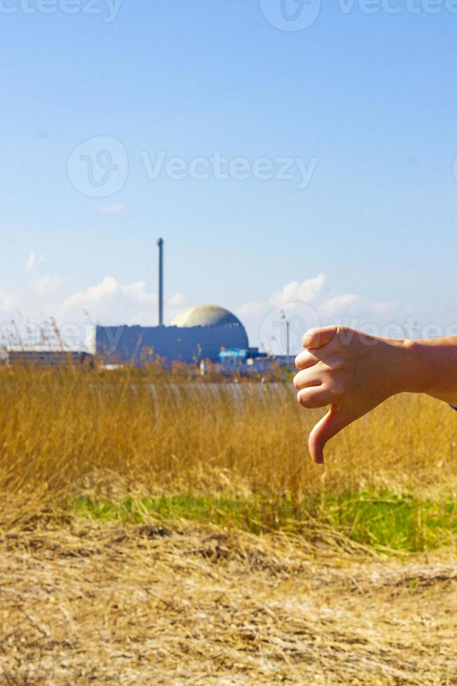 Dislike and thumb down to atomic nuclear power station Germany. photo