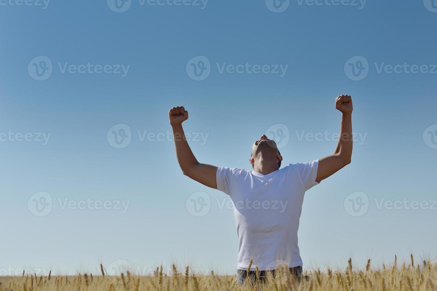 man in wheat field photo