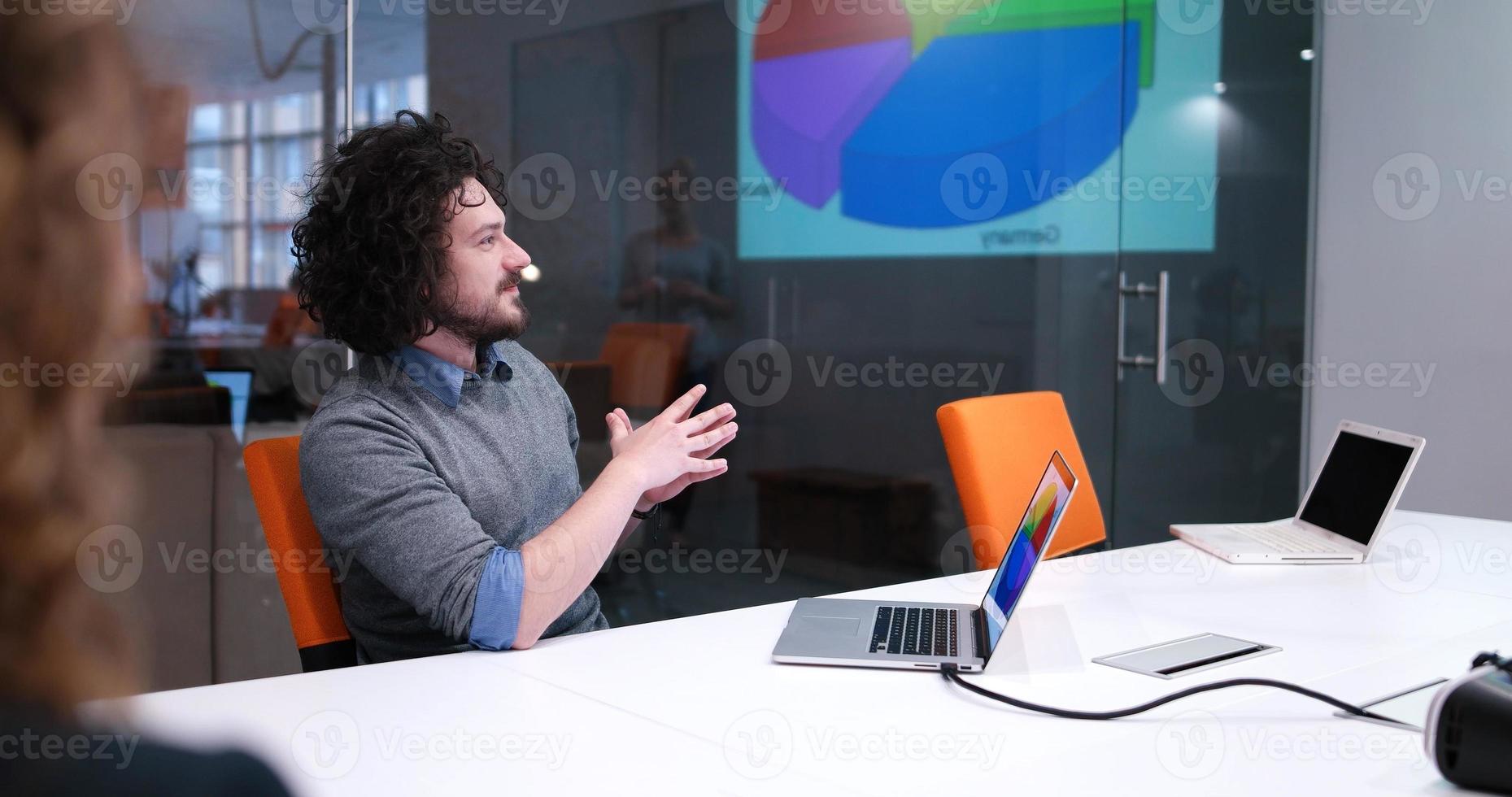Startup Business Team At A Meeting at modern office building photo