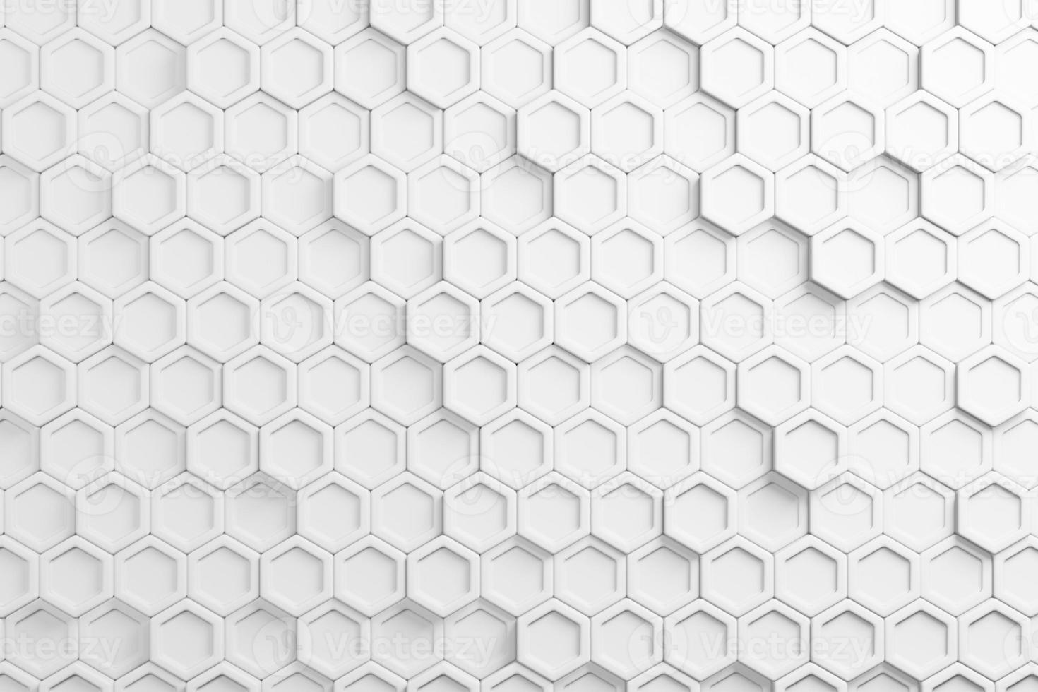 Fondo futurista de patrón geométrico blanco de mosaico de panal. Textura de células de malla hexagonal de papel tapiz abstracto realista de ilustración 3d. foto