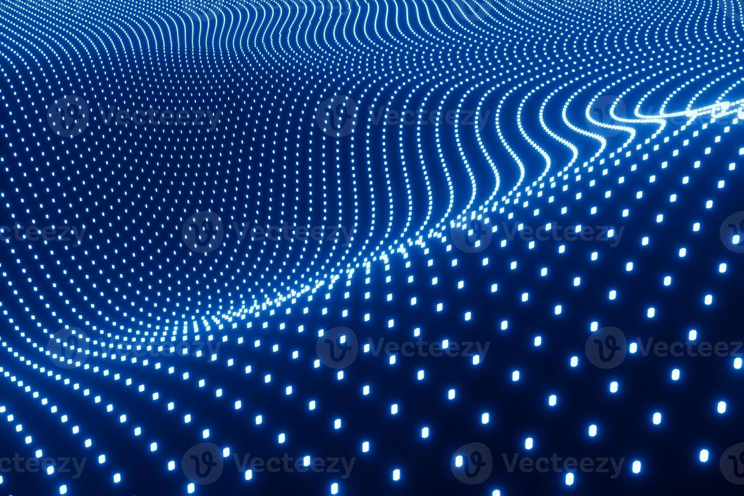 Technology abstract digital data background. 3d illustration neon light connection concept blue wave of particles photo