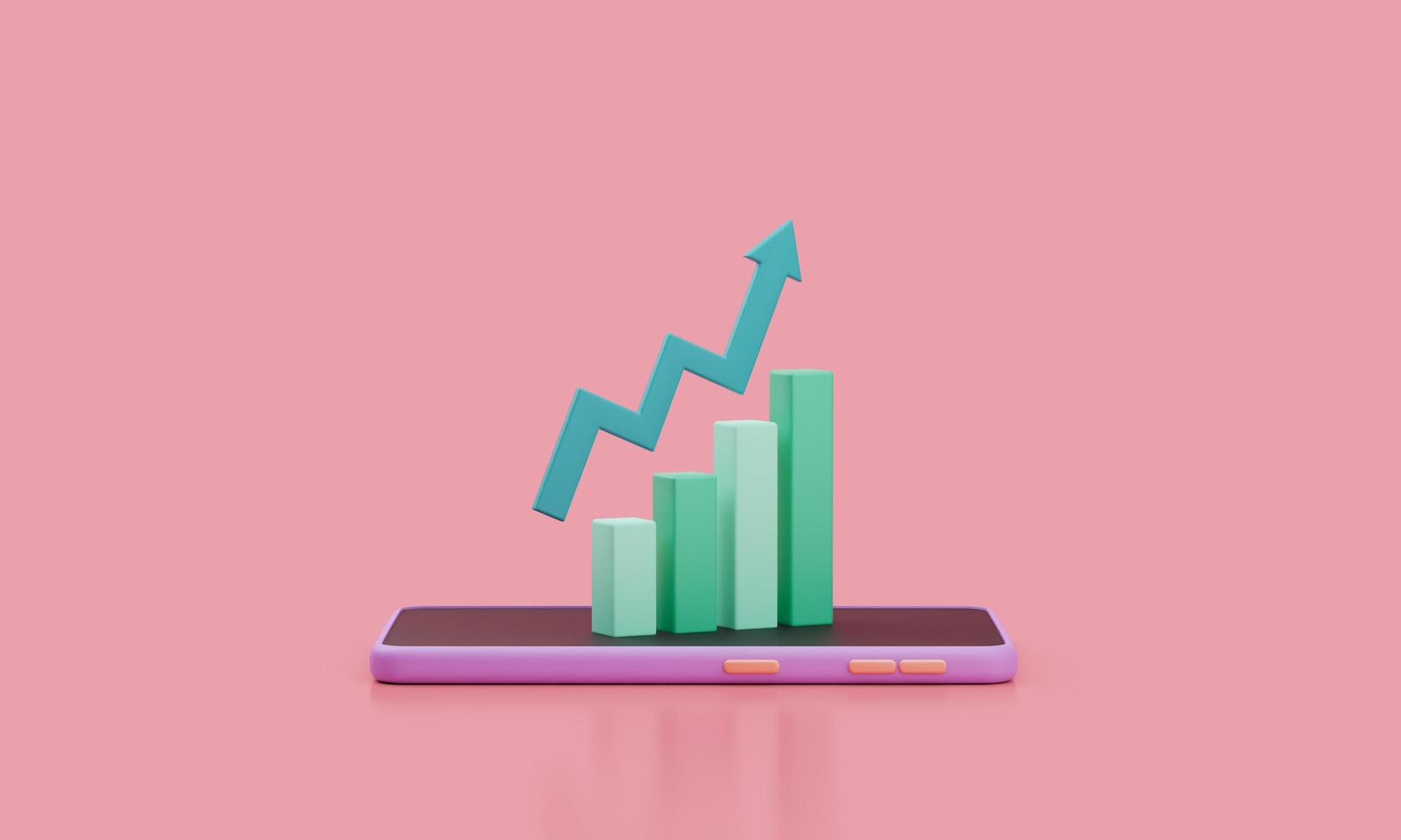 Business Financial Graph Chart on mobile phone screen. Growing financial index. 3d render illustration photo