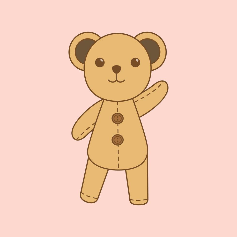 Teddy bear raising hand. Doll. Vector Illustration.