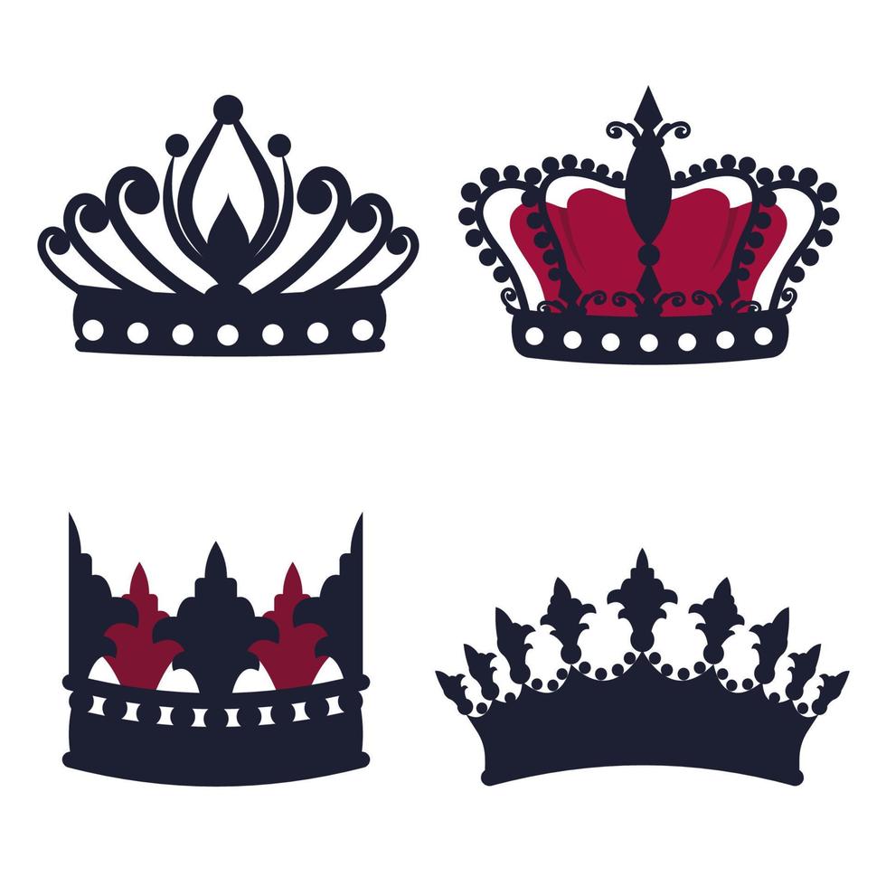 Set of crowns. Collection of vintage royal crowns icons isolated on white background. Template for vip card, luxury design, premium. Vector illustration