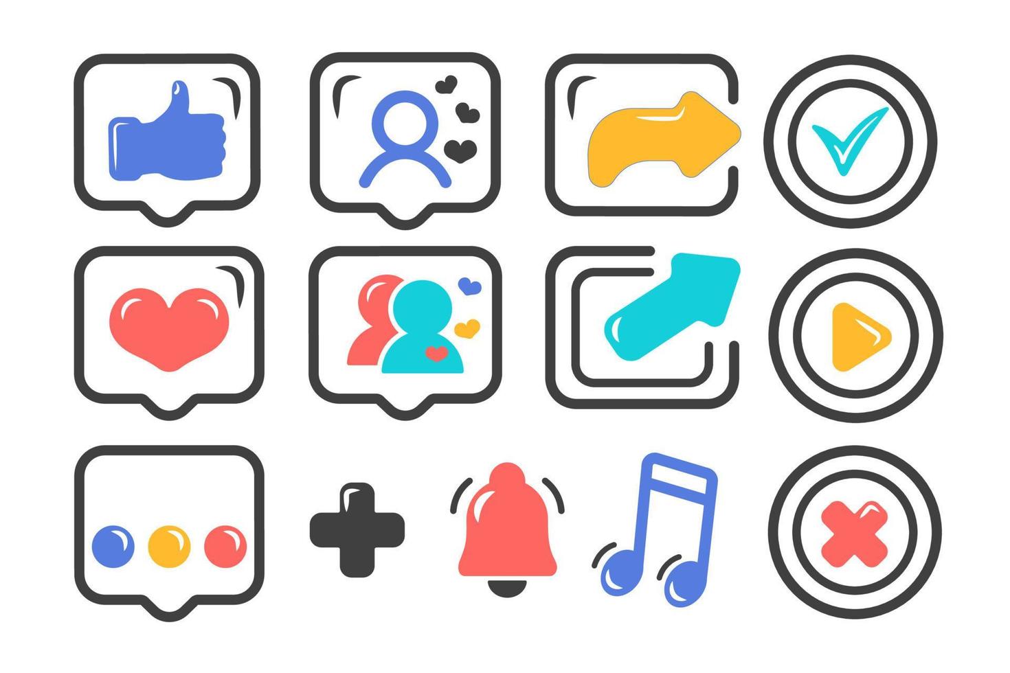 iconos de redes sociales. iconos de información para comunicación en línea, red. conjunto de símbolos de iconos web. vector