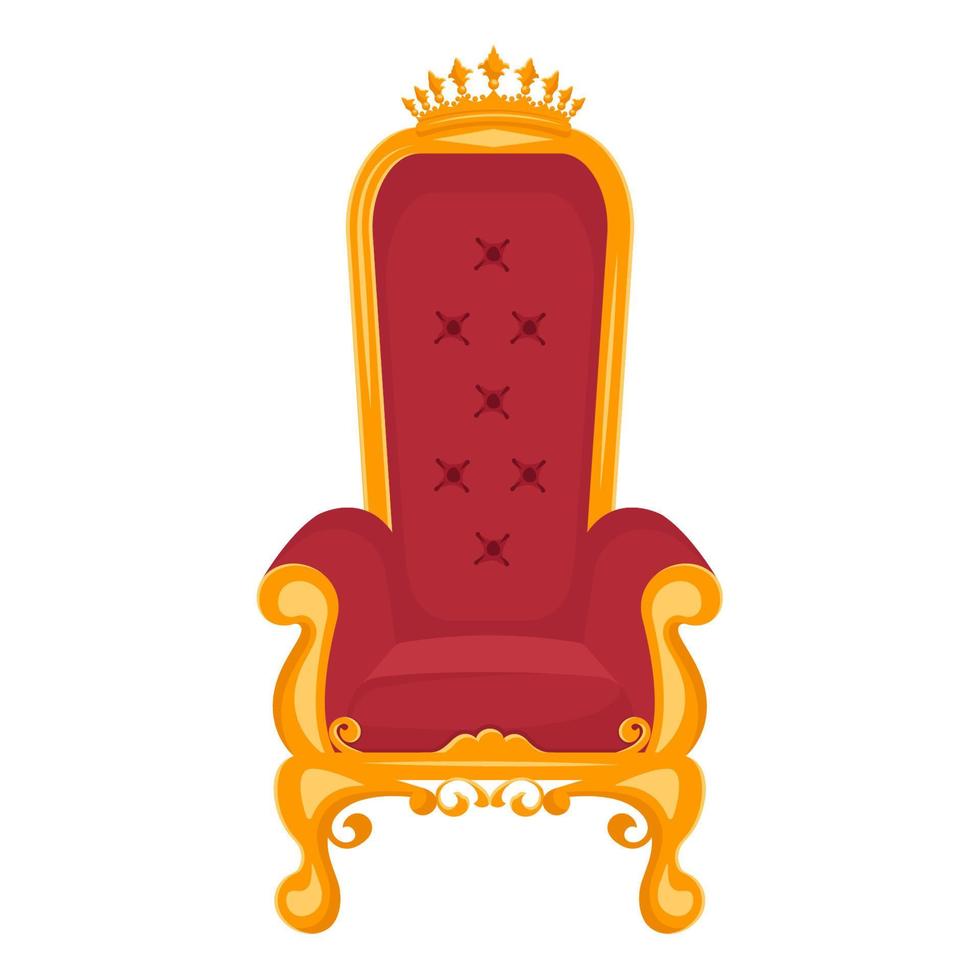 Vintage throne. Royal armchair isolated. Golden throne chair for decoration business card, vip card template. Vector flat illustration