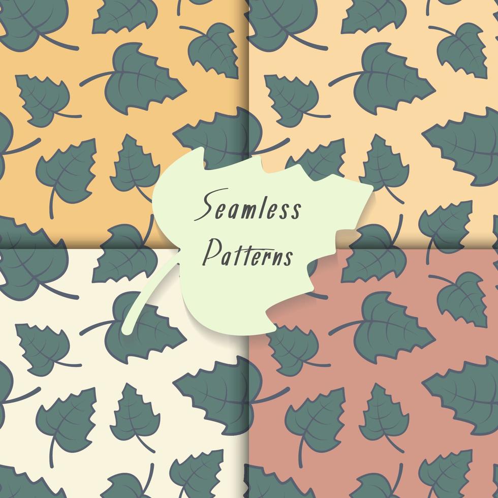 Set of patterns with green leaves on a colored background.  Natural beautiful art.Vector vector