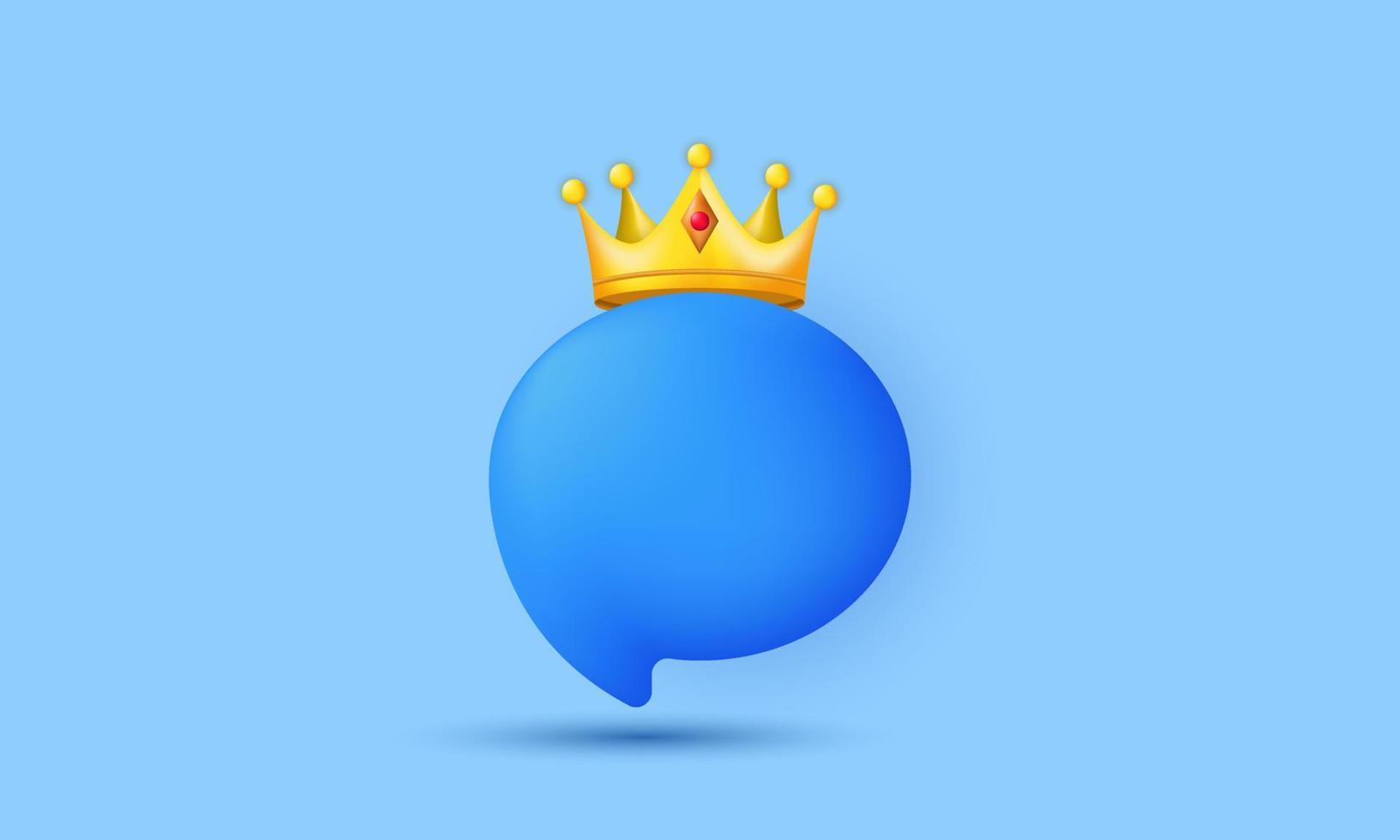 unique realistic blue premium crown icon message bubble 3d design isolated on vector