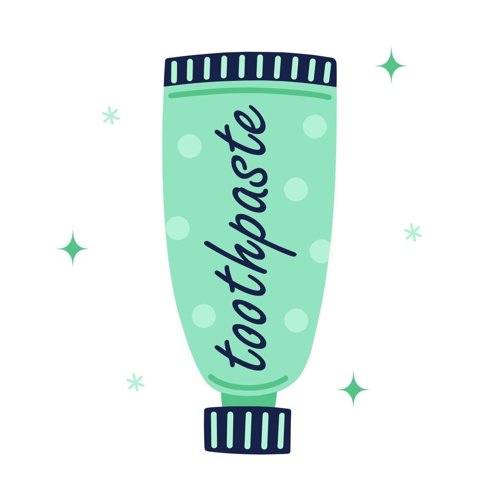 Toothpaste vector icon. Bright tube with a cosmetic product for cleaning teeth, mouth, gums. Container of hygienic baby gel isolated on white background. Flat cartoon clipart for beauty, spa, logo