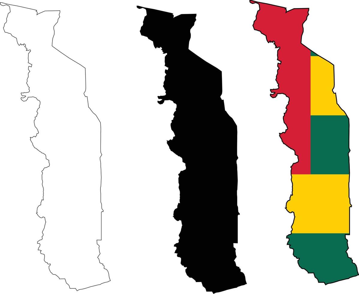 mapa de togo con bandera. Bandera de territorio de mapas de togo. mapa de contorno togo. estilo plano vector